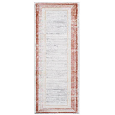 Brown/Ivory/Bordered Non-Shedding Living Room Bedroom Dining Home Office Stylish And Stain Resistant Area Rug