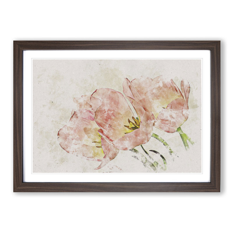 Pink Tulip Art - Picture Frame Painting Print, 62cm H x 87cm W x 2cm D, Walnut Framed