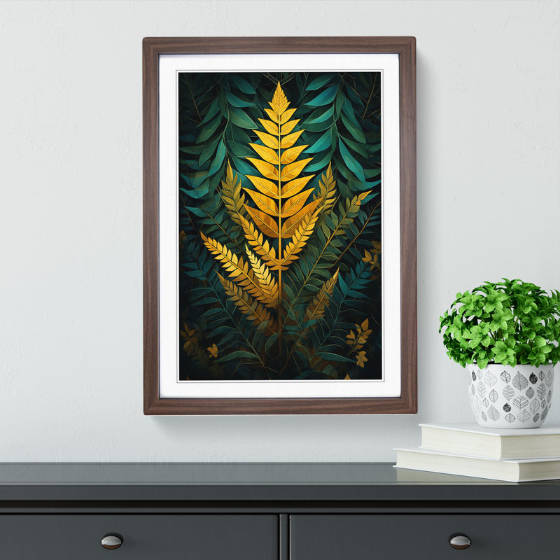 Fern Leaf Geometric No.2 - Single Picture Frame Print on Wood, 46cm H x 34cm W x 2cm D, Walnut