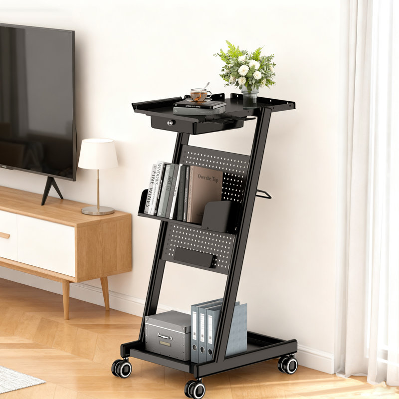 Hairdresser Utility Cart Salon Trolley With Pegboard, Black