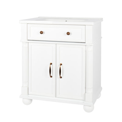 Lavabo de salle de bain 27,8 "Mid-Century avec base de colonne romaine, lavabo de salle de bain autoportant Farmhouse avec rangement