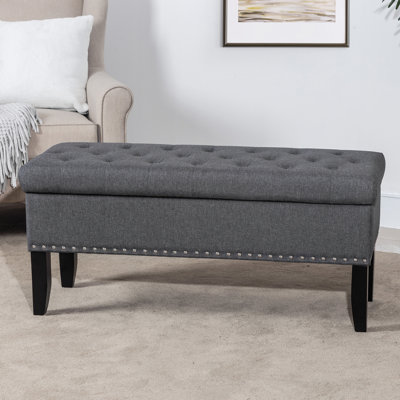 Linen Blend Upholstered Storage Bench