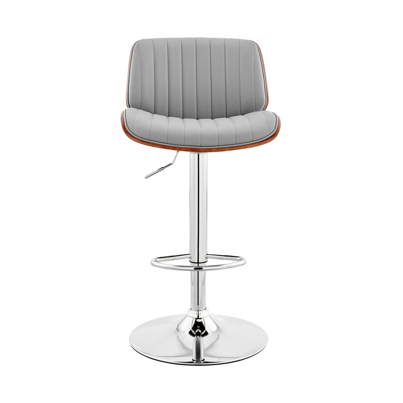 Tabouret de bar réglable en similicuir gris et acier noir, Chrome chrome