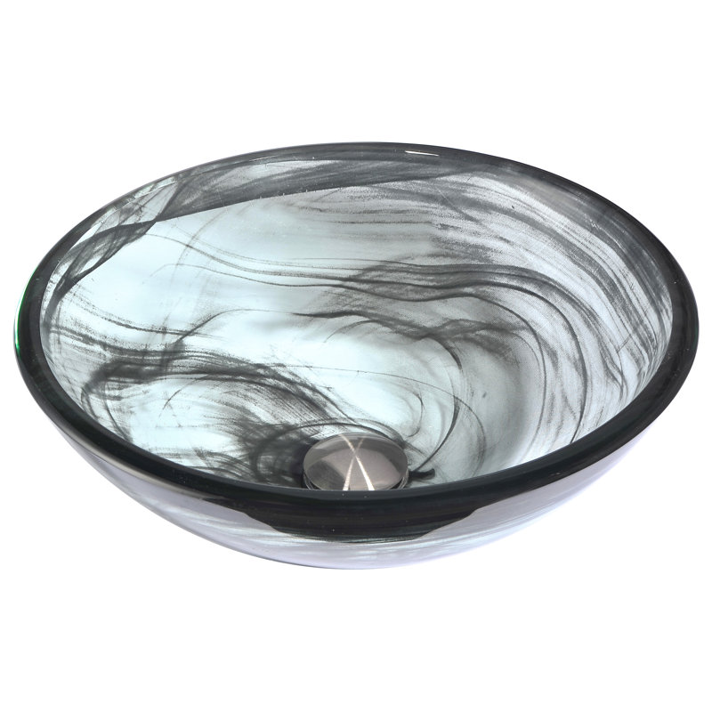 Verabue 16.5'' Clear and Gray Glass Round Vessel Sink