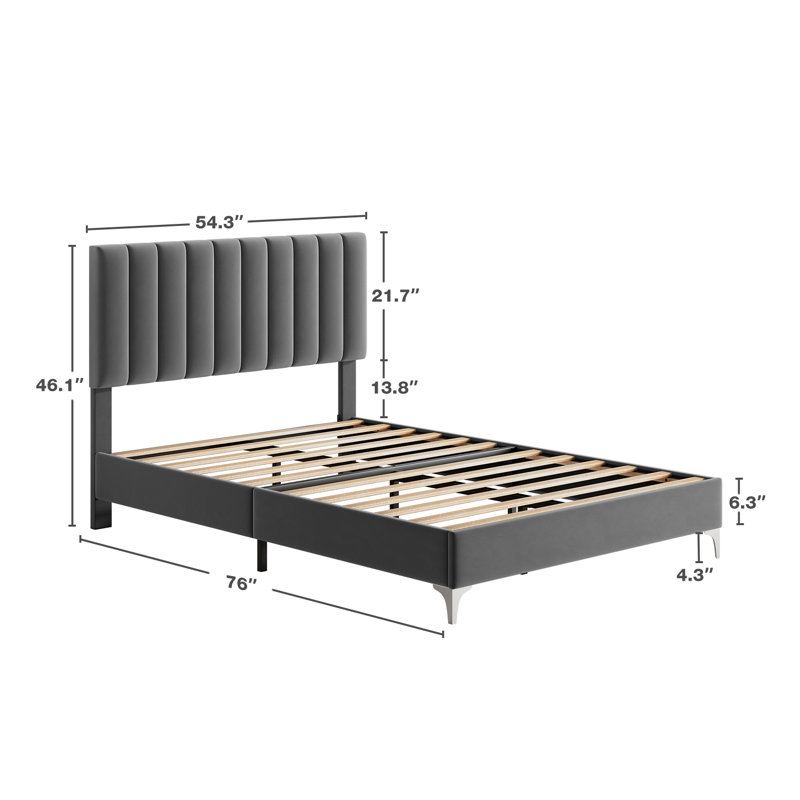 Velvet Bed Frame Upholstered Platform Bed Frame, Full XL