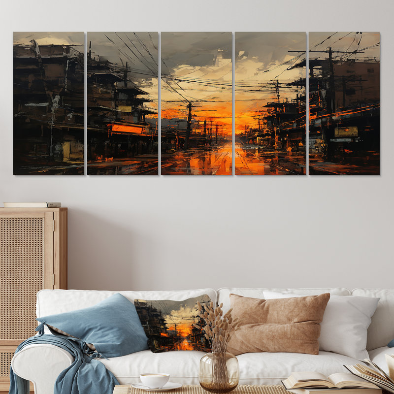 Stoneham - Art mural de 5 pièces pour bâtiments de ville, 32" H x 80" W