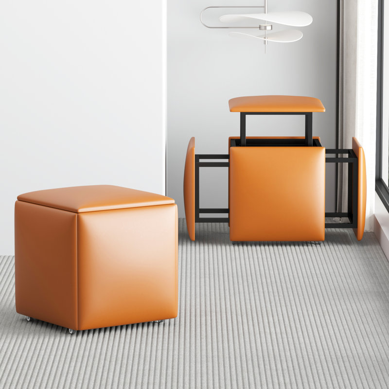 Living Room Stackable Seating Cubes 5-in-1 Nesting Square Upholstered  Ottoman Cube Chair, Stackable Stools, Faux Leather Pouf With Swivel Casters  For