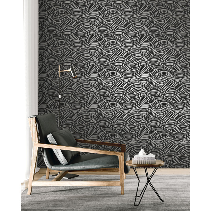  Papier peint non tissé Designs Elderflower Melody Waves, Gris / Noir