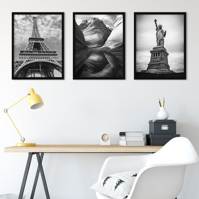 Eiffel Tower Statue Liberty World - 3 Piece Print Set