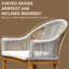 Deux tabourets de bar avec accoudoirs et chaises à hauteur de comptoir rembourrées pour l'extérieur, projecteur de corde en aluminium pour le jardin, la piscine, le patio, la cuisine - coussin kaki inclus, cadre de charme de patio