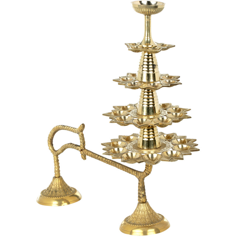 Lampe 15 '' Gange Aarti fabriquée à la main en laiton - Puja Diya 32-Wick (Dhoop Dhaan)