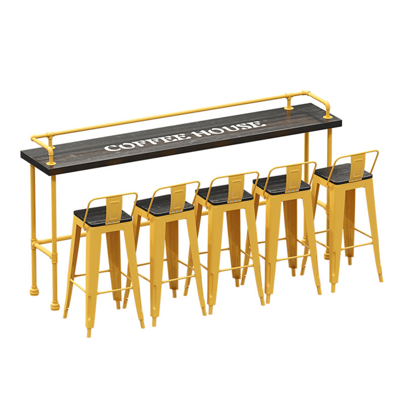 Karez Solid Wood Top Trestle Dining Set, Yellow, Yellow/Black, 6