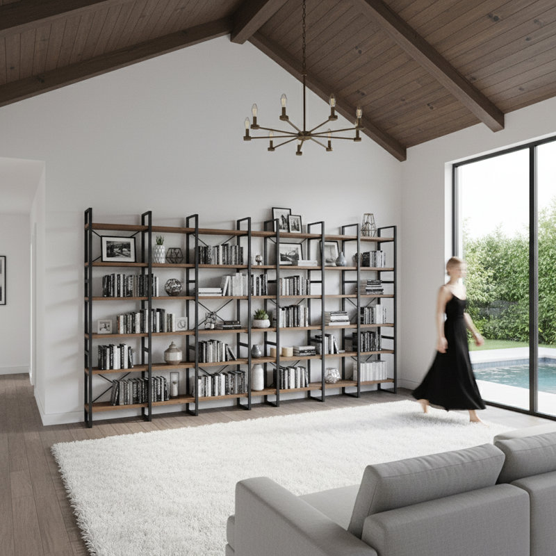 Verendrye Bookcase, 85" H x 142" W x 12.6" D, Walnut Wood