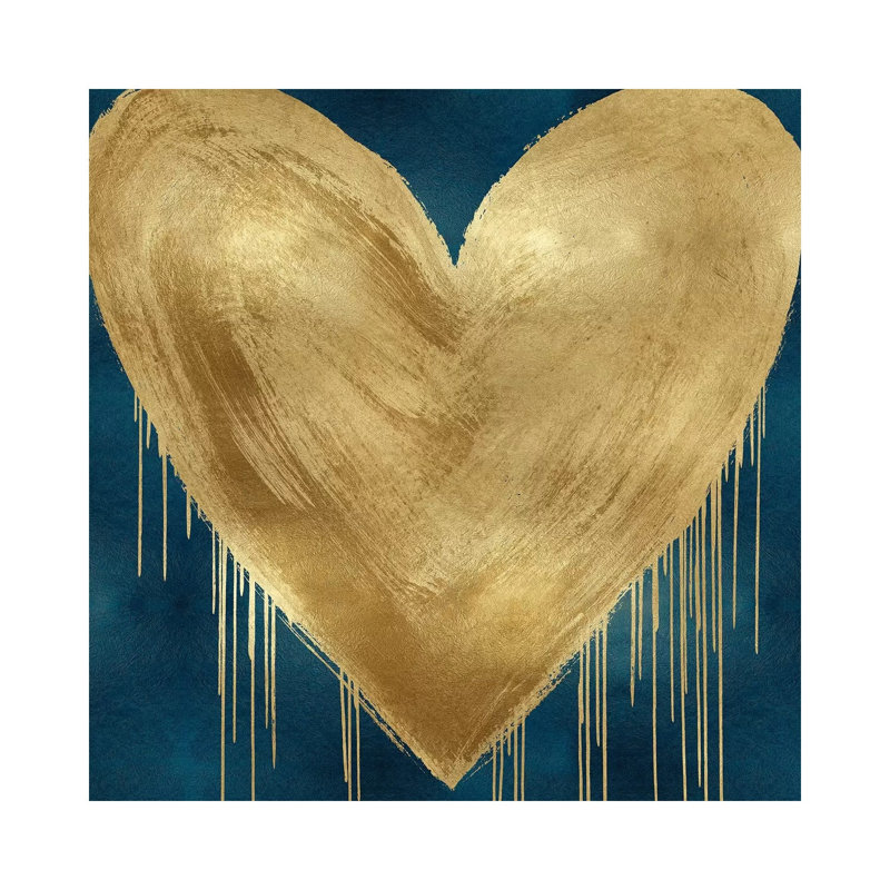 Big Hearted Gold On Teal by Lindsay Rodgers - Wrapped Canvas Print, 66.04 cm H x 66.04 cm W x 3.175 cm D