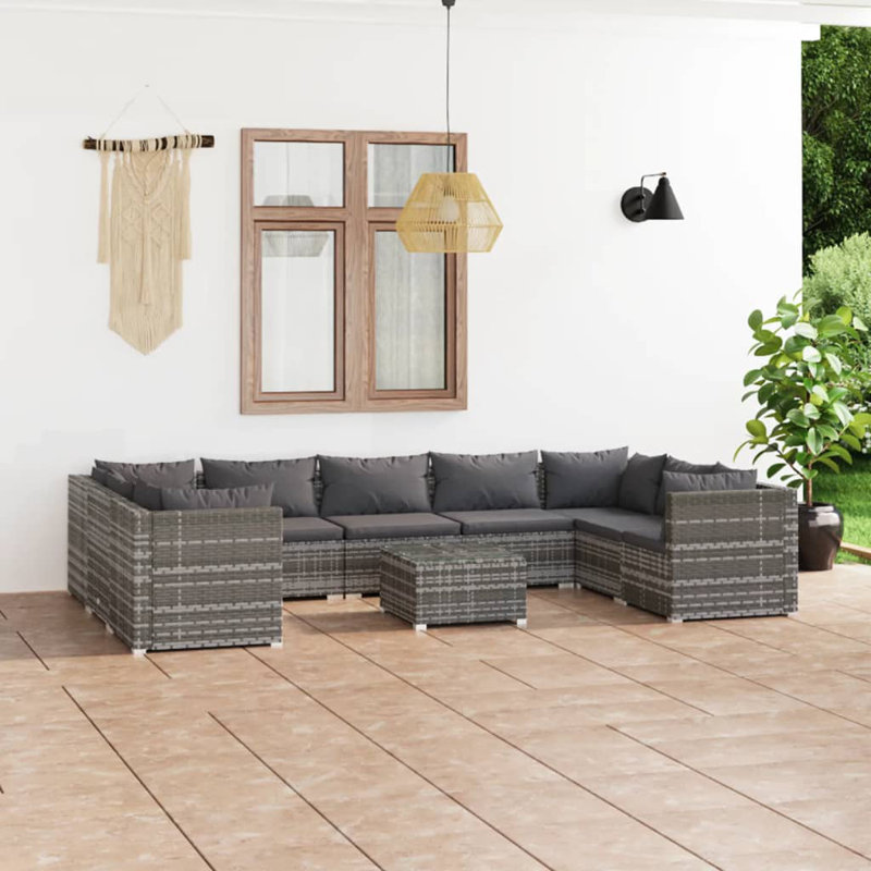 Sectional Seating Group with Cushions, Anthracite, Gray