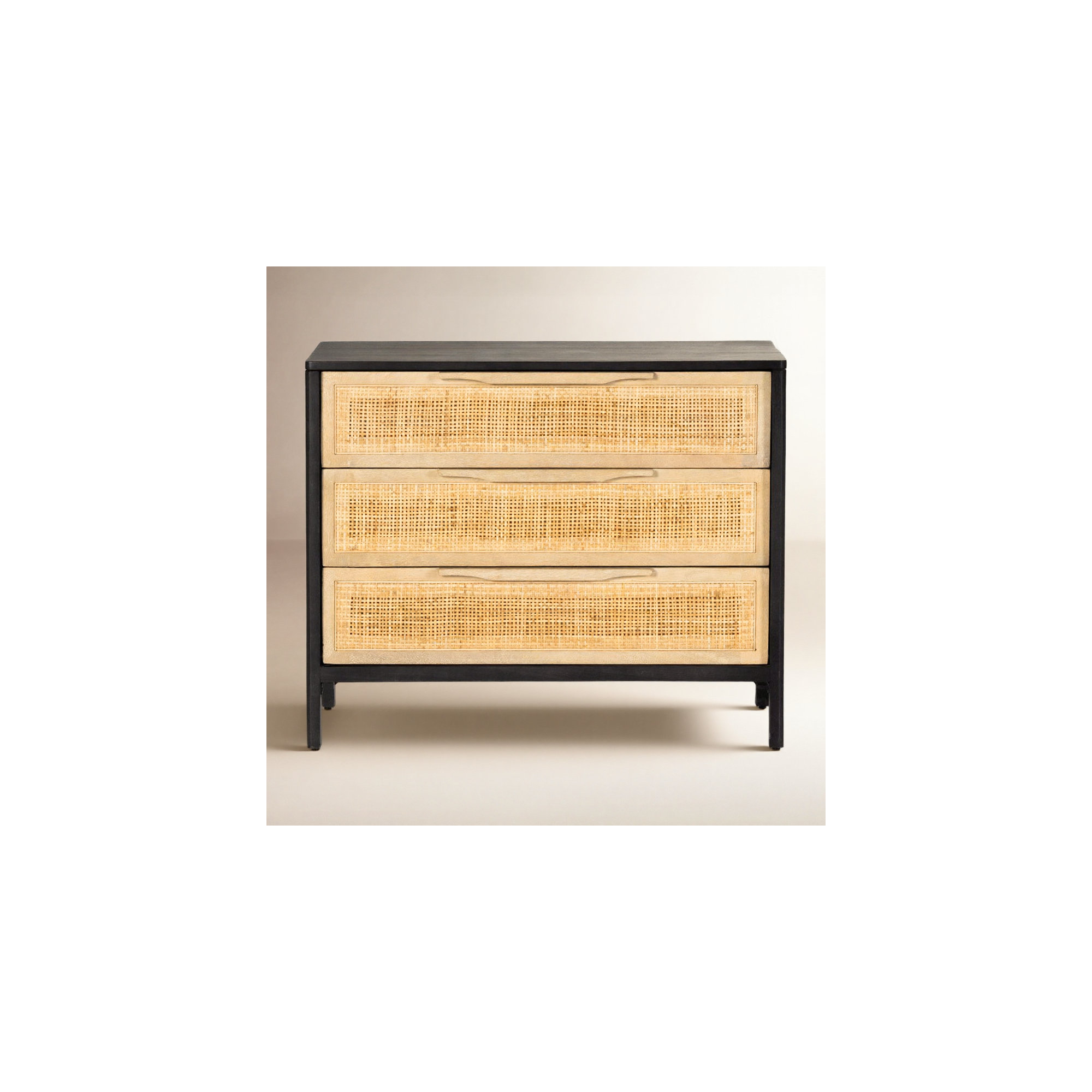 Nellie 3 - Drawer Cane Chest, Black/Natural