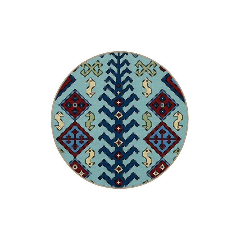 Tapis tissé bleu lavable à motif d'arbre traditionnel, Sous-tapis rectangulaire de 3 pi 3 po x 4 pi 11 po
