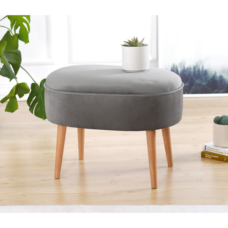 Stylish Velvet Pouffe, 24.8 x 18.5 x 17.3 Inches | 100% Velvet Fabric, 35 DNS Orthopedic Sponge, Wooden Legs | Bohemian & Scandinavian Design, Perfect for Living Room, Bedroom, or Hotel Decor, Grey Color