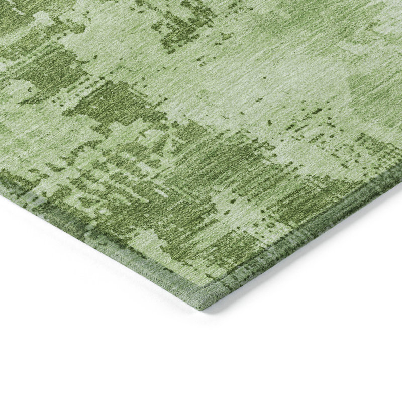 Green Abstract Synthetic Flat Woven Washable Rug 2'6" x 3'10"