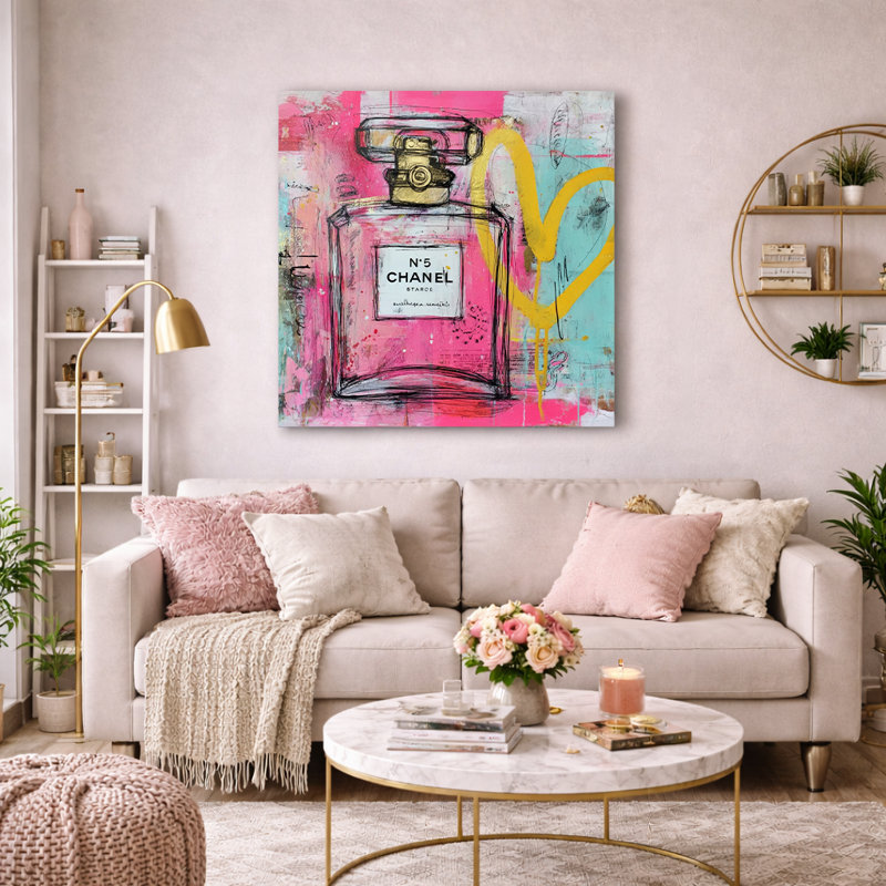 Impression sur toile Floral Chic No.5 - Pink Perfume Pop Art, H 40 po x l 40 po