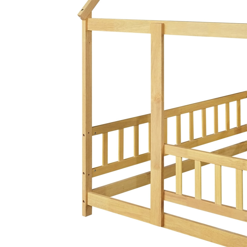 Lit en bois avec structure de toit House House, Full / Double, Natural