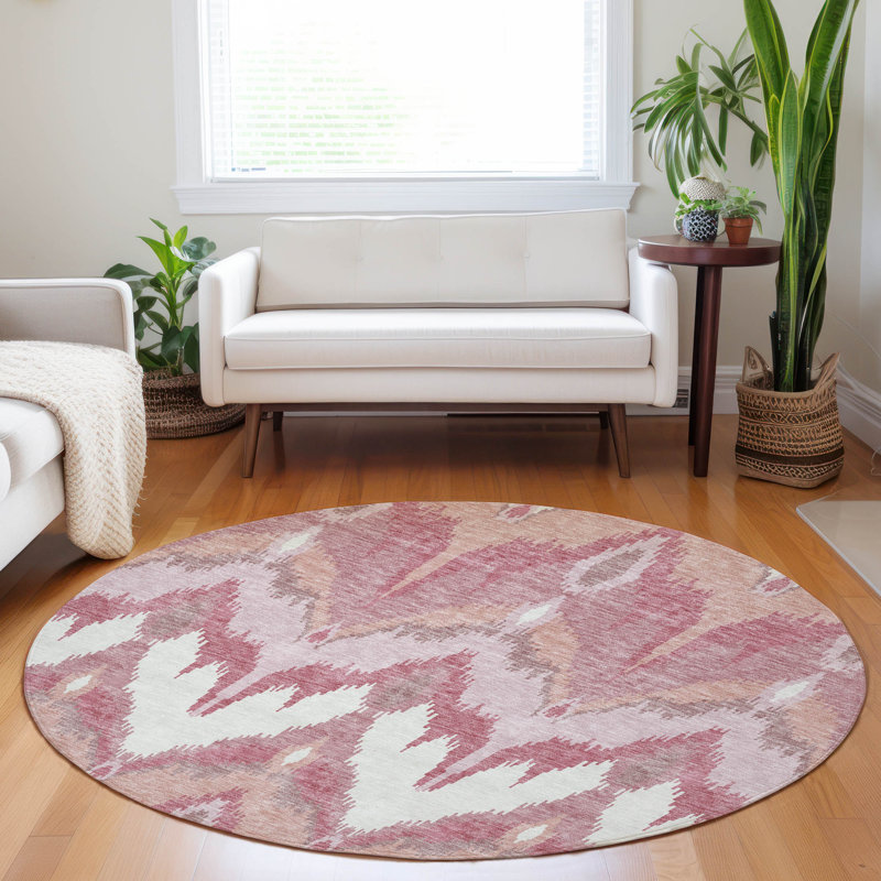 Premium Machine Washable Prisco Blush Rug, Round 8'