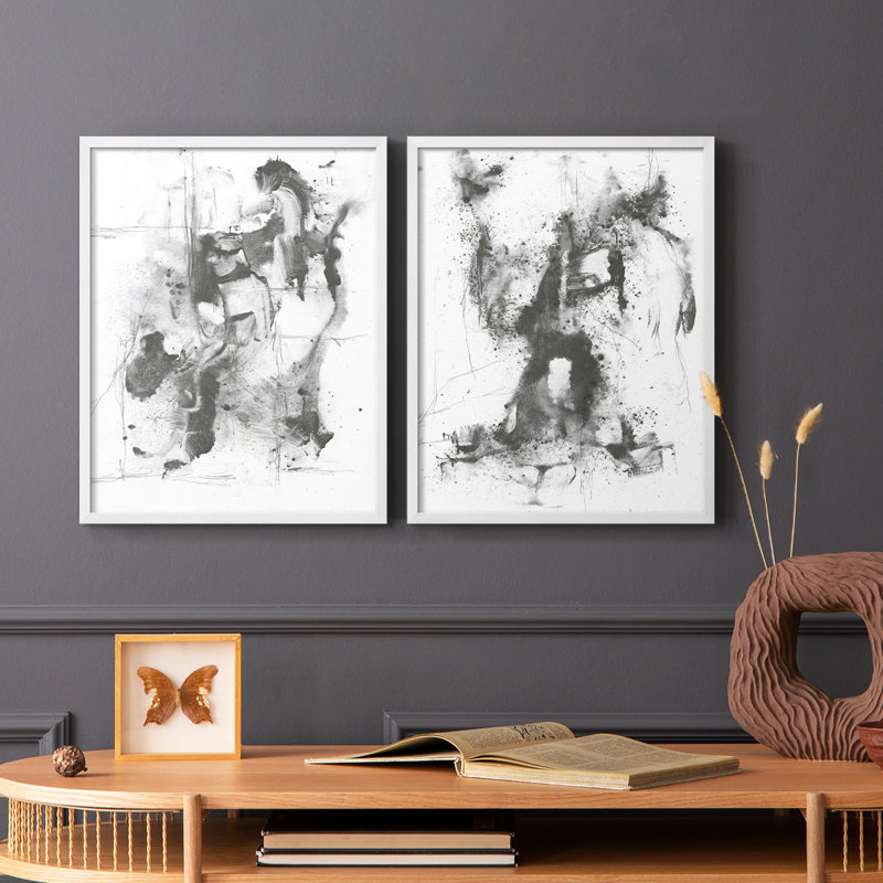Graphite abstrait I-Premium, impression encadrée - prête à être accrochée - aucun clou requis - aucun clou requis, Blanc