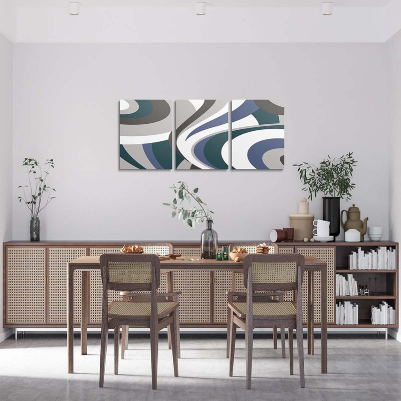 3 Piece Wrapped Canvas Print, Blue/Grey/Green