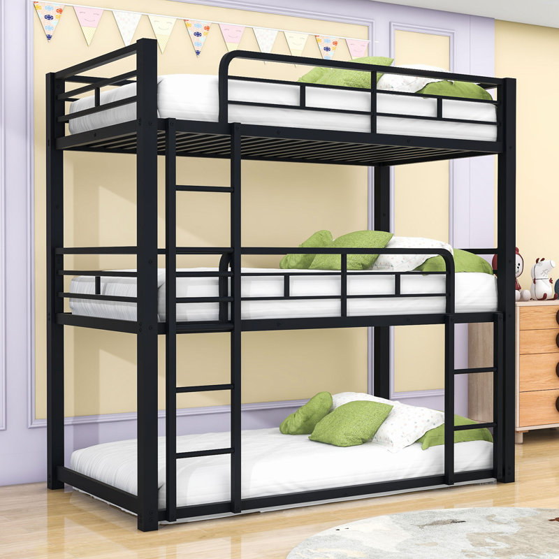Weinberger Kids Twin Over Twin Over Twin Bunk Bed, Black
