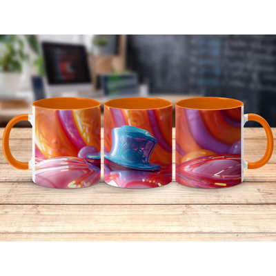 3D Design 11oz Accent Mugs – Ceramic Coffee Cup with an Orange Handle and Interior