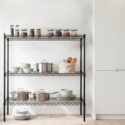 3 Tier Wire Storage Rack Of 2, 1050lbs Capacity, Heavy Duty Adjustable Shelving With Shelf Liners, Extensible To 6 Tier, 48" L X 18" D 96" H, Black Unit