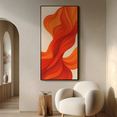 Très grande reproduction d'art sur tissu - Ruban abstrait, éclatant, ton orange vif, motif fluide, œuvre d'art contemporaine pour le salon ou la chambre à coucher - «Assemblage requis du cadre (cadre non fini)»