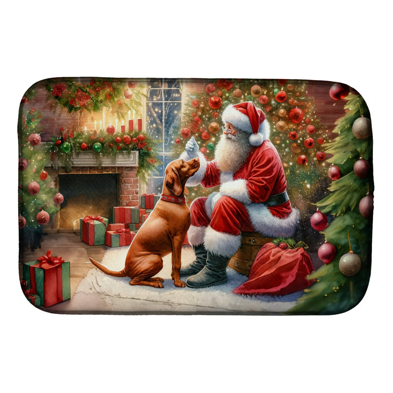 Vizsla and Santa Claus Dish Drying Mat