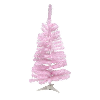 Sapin de Noël rose persistant de 90 cm (3 pi) avec 80 branches et base en plastique