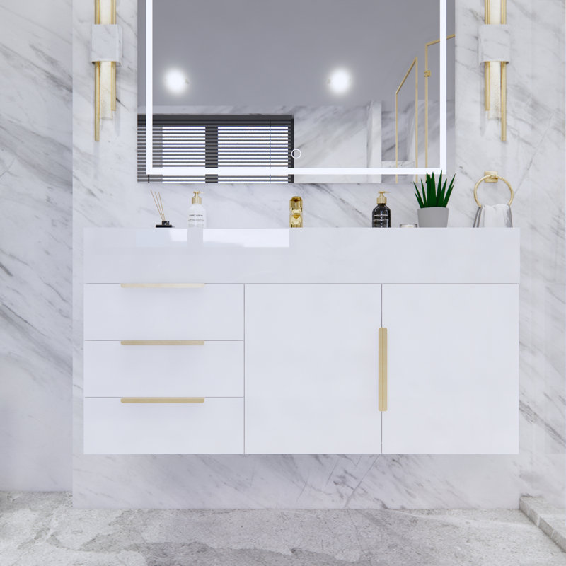 Ensemble de meuble-lavabo simple mural 42 po Glasgow, Blanc très luisant, Blanc