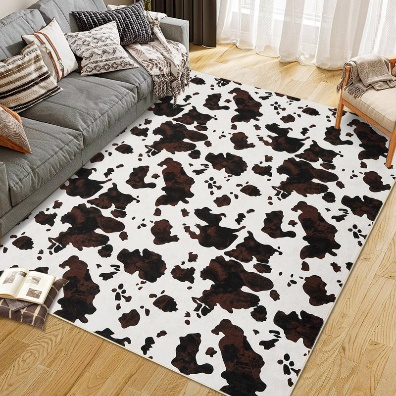 8x10 FT Washable Cow Print Area Rug – Non-Slip Highland Cow Design Rug for Living Room, Bedroom, Western Decor