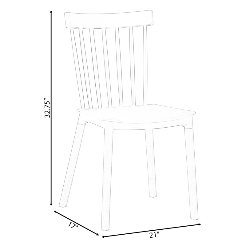 Chaise de salle à manger moderne en plastique avec pieds en bois de hêtre Windsor, orange, ensemble de 2, Orange