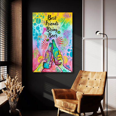  «Cheers - Best Friends Bring Beer» par Dean Russo, art mural en verre acrylique, 16 po x 24 po