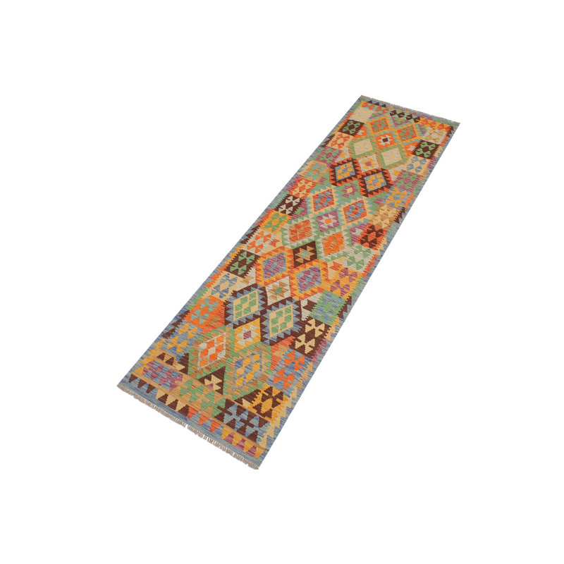 Tapis de couloir bleu / rouille en laine tissé à la main 2 pi 9 po x 9 pi 6 po Tribor / Geometric / Southwestern
