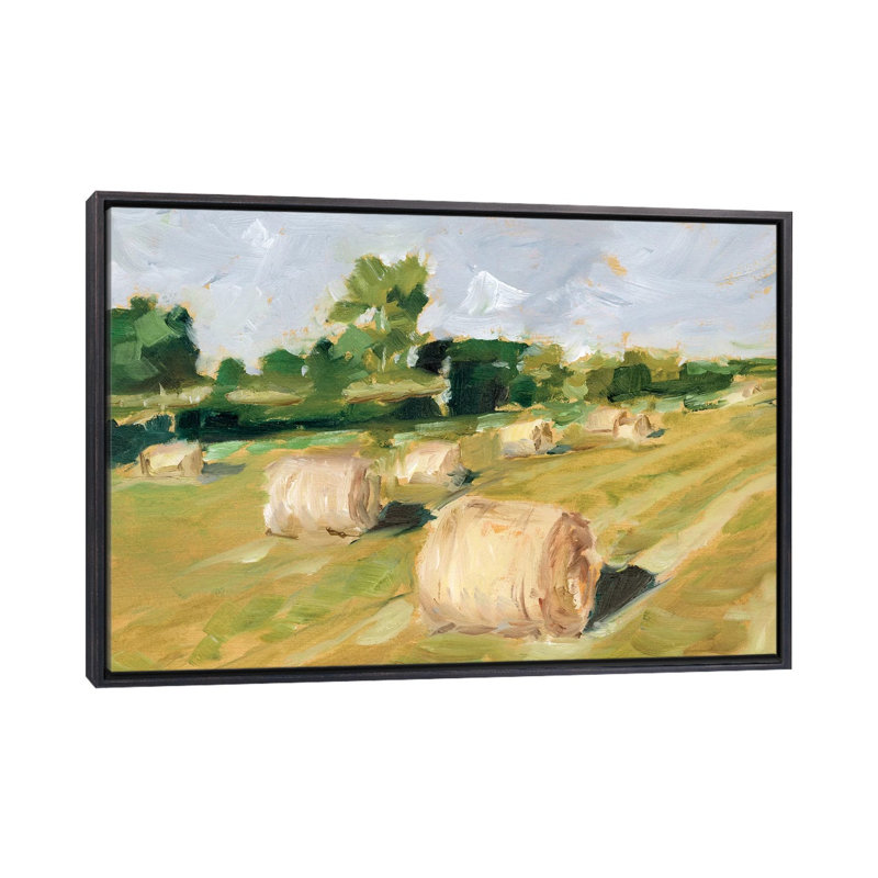 "Hay Field II" par Ethan Harper, reproduction d’art, H 32 po x l 48 po x 1,5 po, Encadrement noir décoloré, Pas de tapis