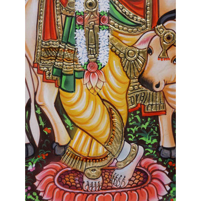 Venugopal Krishna avec vache | Or 24 carats | Peinture encadrée de Tanjore
