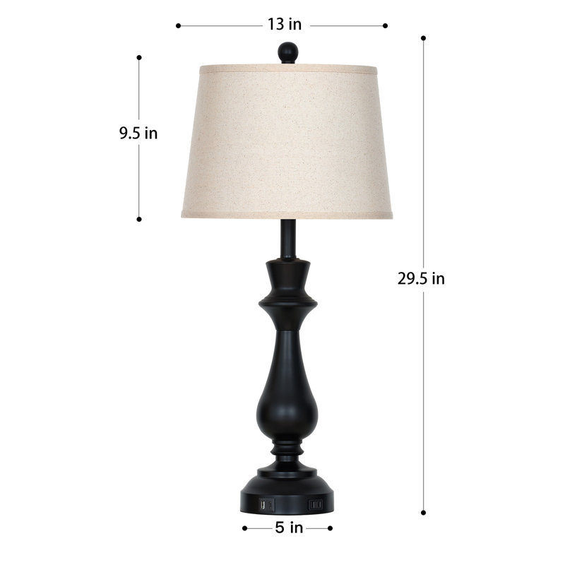Lampes de table noires modernes de 30 po avec ports USB et Type-C, commande tactile, ampoules DEL incluses, Noir