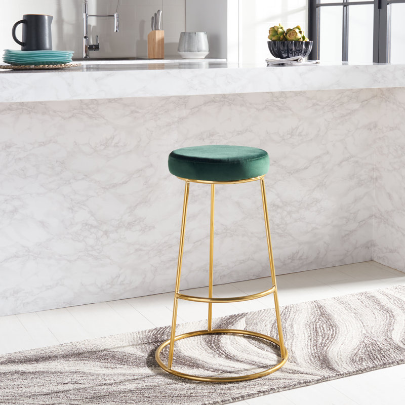 Saroun Upholstered Counter Stool with Metal Frame, Malachite Green Velvet
