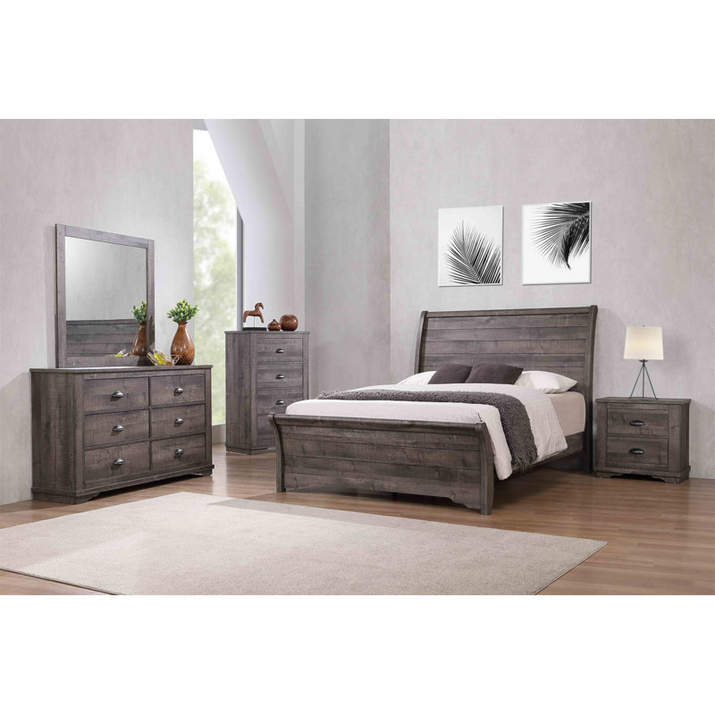 Lit-bateau très grand au design contemporain 1pc, Gris, King