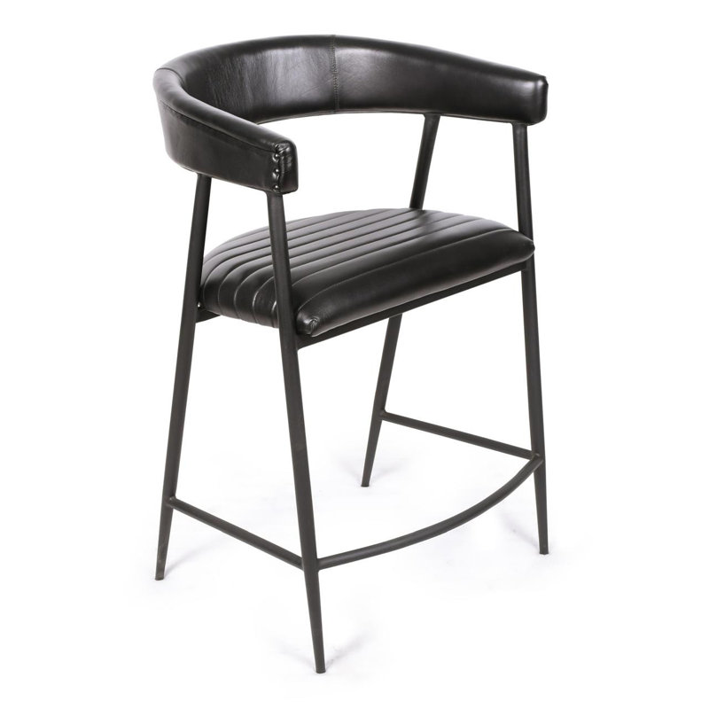 Upholstered Counter Stool with Metal Frame, Black
