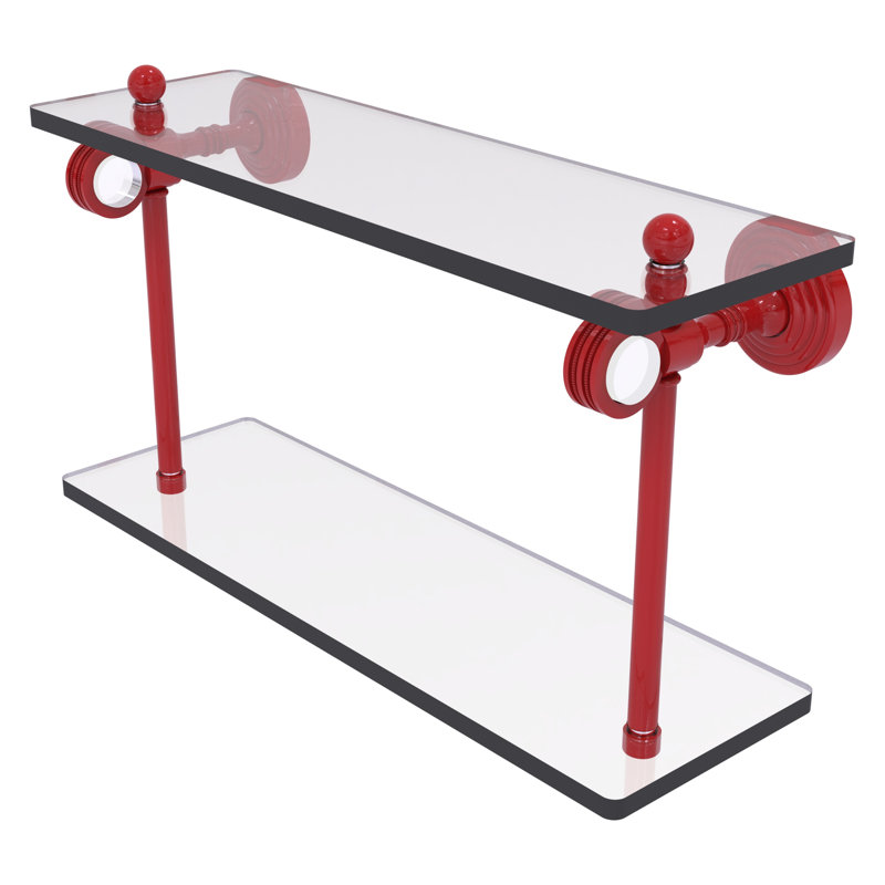 Tablette en verre à deux niveaux de la collection Pacific Grove, H 9,3 po x l 16 po x P 5,125 po, Rouge pompier