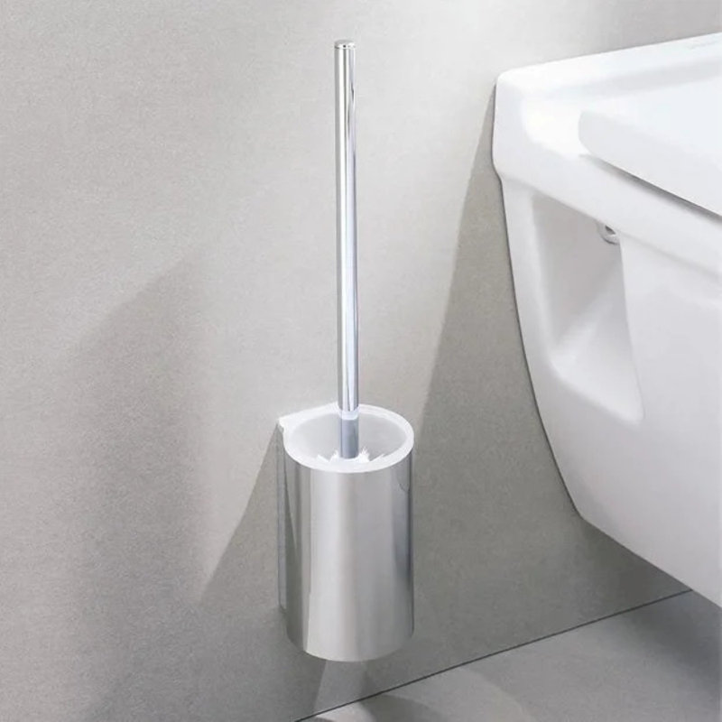 Plan Wall-Mounted Toilet Brush and Holder, White/Chrome