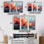 «Orange and Blue Abstract Storm - Storms», ensemble d'art sur toile-544049302-544049301