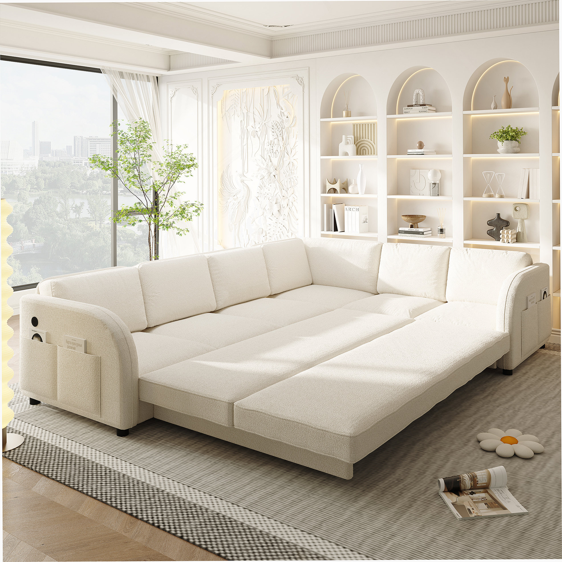 Latitude Run® Sofa Couch With Pull-Out Bed,Oversize Convertible Sleeper ...