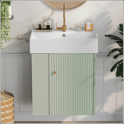 21.6 Inch Modern Floating Bathroom Vanity With Ceramic Basin - Perfect For Small Bathrooms, Left Side Storage